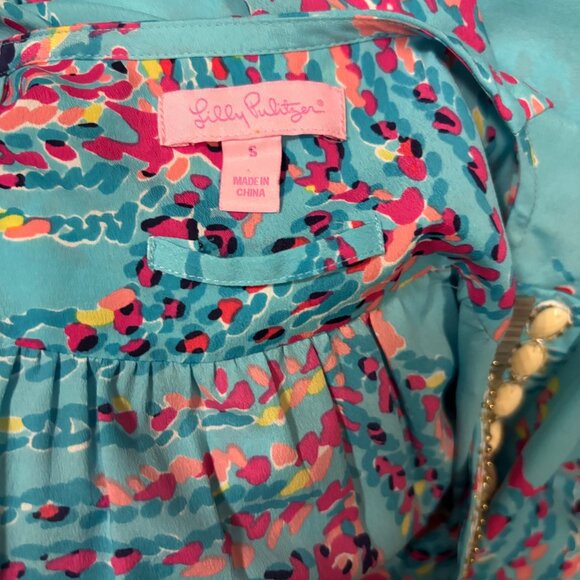 Lilly Pulitzer Womens Wilda Bright Blue Beaded Neck Caftan Dress S - Picture 6 of 7